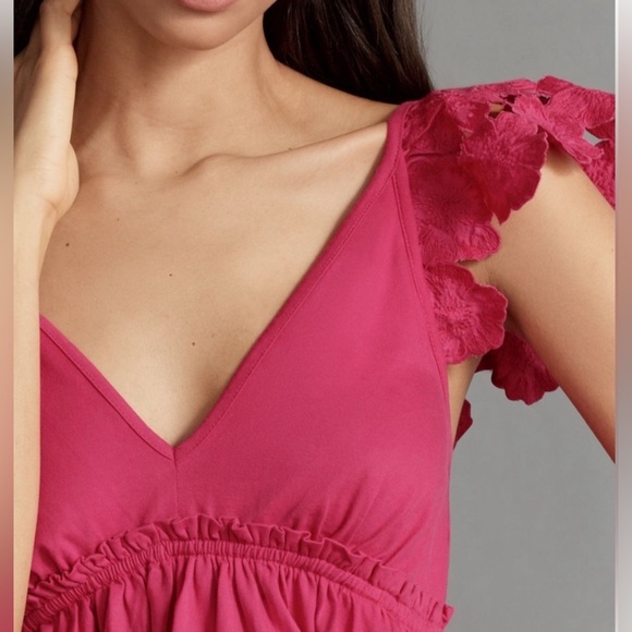 Anthropologie NWT Cotton V-Neck Flutter-Sleeve Babydoll Top - Picture 3 of 9